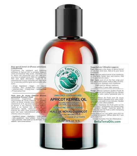 Miniatura 2 de Bella Terra Oils - Aceite de semilla de albaricoque orgánico 8 onzas - Abraza la riqueza de los granos de albaricoque orgánico amargo, enriquecido