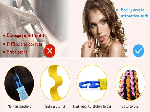 Miniatura 3 de 40 rizadores de pelo ondulados sin calor y espiral, dos estilos (22 pulgadas) con 6 ganchos de peinado, rodillos mágicos para el cabello, sin daños