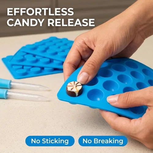 Miniatura 5 de Moldes redondos para caramelos de gomitas, 220 moldes de silicona para caramelos con 2 cuentagotas para caramelos duros, gomitas, caramelos