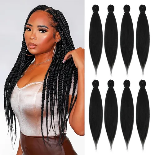 Cabello trenzado preestirado - 12 pulgadas, 8 paquetes, cabello trenzado natural negro corto para trenzas torcidas o trenzas en caja, extensiones de