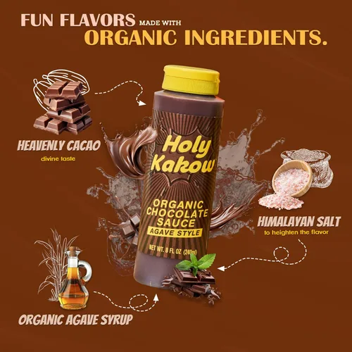 Miniatura 6 de Holy Kakow Salsa de chocolate orgánica, jarabe de chocolate, orgánico, sin azúcar, endulzada con agave, ingredientes de alimentos reales, sabor