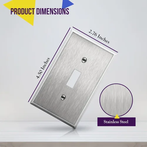 Miniatura 62 de ENERLITES Placa de Pared Metálica para Interruptor de Luz de Palanca, Acero Inoxidable 201, Resistente a la Corrosión, Tamaño Estándar 1-Gang 4.50