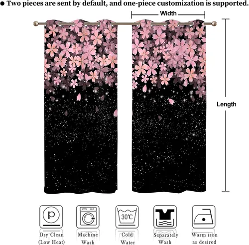 Miniatura 9 de Renaiss Pink Cherry Patels - Cortinas opacas con aislamiento térmico de flores de cerezo japonés, cortinas de ventana de dormitorio con estampado