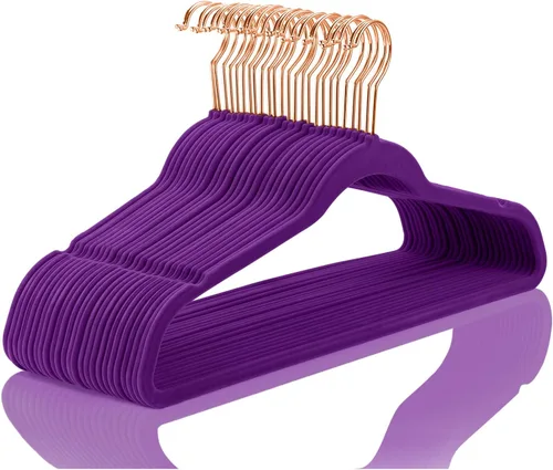 Miniatura 43 de MIZGI Perchas de Terciopelo Premium (Paquete de 50) Resistentes - Perchas de Fieltro Antideslizantes - Percha de Traje de Terciopelo Negro - Ganchos