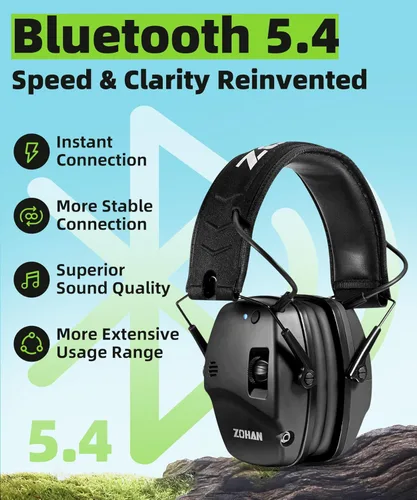 Miniatura 3 de ZOHAN 035 Orejeras de protección auditiva Bluetooth 5.4 para tiro con cancelación activa de ruido y amplificación de sonido, NRR 22dB para campo