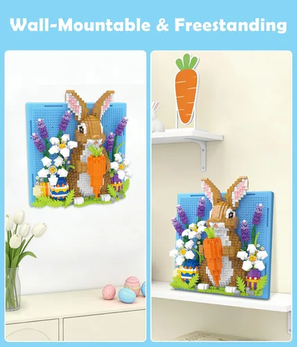 Miniatura 3 de Micro bloques de construcción 3D Pixel Wall Art Decor - Kit creativo de conejito para adultos y adolescentes, pasatiempo para aliviar el estrés, Azul