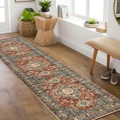 Miniatura 28 de Lahome Alfombra oriental lavable de área pequeña, 2 x 3 pies, para entrada, cocina, ultra fina, suave, tapete antideslizante para puerta de Azul
