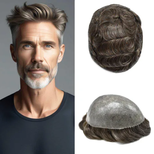 Miniatura 57 de Mens Toupee Hair System para hombres Piezas de pelo Sistema de reemplazo Poly Skin Toupee para hombres Protesis Capilar Para Hombre 6X8#1 Jet Black