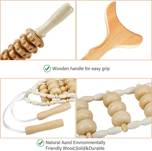 Miniatura 5 de Herramientas de masaje de terapia de madera, kit de maderoterapia, rodillo de masaje de madera, herramientas de cuerda de masaje para esculpir