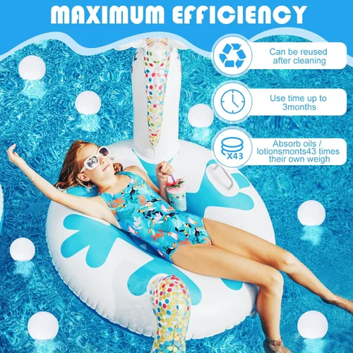 Miniatura 3 de Gerrii Paquete de 2 Bolas Absorbentes de Suciedad para Bañera de Hidromasaje de 3 Pulgadas Esponja Reutilizable para Piscina Absorbente de Aceite