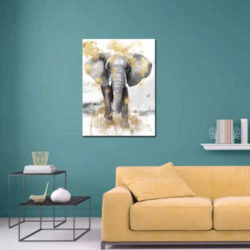 Miniatura 2 de sechars Cuadro moderno de animales para pared, pintura de elefante dorado y gris, impresiones en lienzo, arte contemporáneo para sala de estar