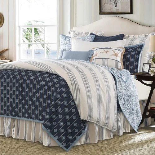 Miniatura 2 de HiEnd Accents Prescott - Juego de ropa de cama de 3 piezas tamaño King a rayas con fundas de almohada, funda de edredón con patrón de rayas azul