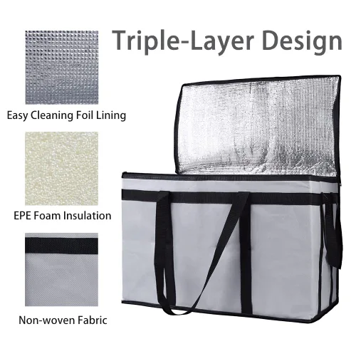 Miniatura 8 de Bodaon Bolsa térmica térmica para entrega de alimentos con parte inferior dura para bolsa de viaje compartido, bolsas térmicas XXXL para Gris