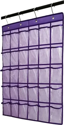 Miniatura 10 de Tabla de bolsillo para el aula para calculadora de teléfono, organizador de joyas para colgar sobre la puerta, armario colgante con 30 bolsillos Azul