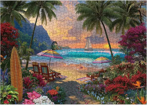Miniatura 2 de Coloridos rompecabezas de playa y océano para adultos, 1000 piezas de naturaleza, hermoso pájaro de Hawái, flores, plantas, árboles, rompecabezas