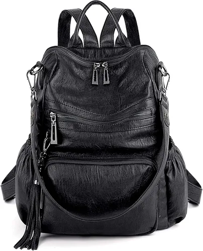 Miniatura 6 de UTO Mochila de piel vegana para mujer, diseño de moda, convertible, bolsa de hombro con borla, Mochilas tipo mochila