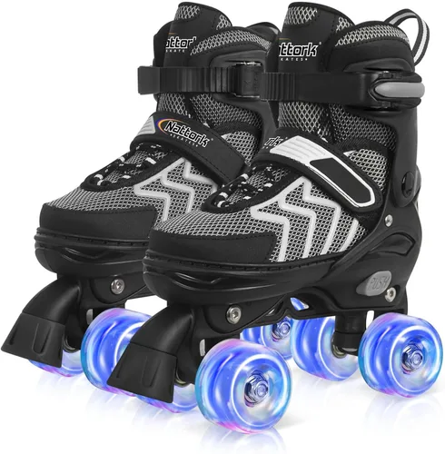 Nattork Patines de ruedas para niños y niñas, patines ajustables de 4 tamaños con ruedas iluminadas para adolescentes, principiantes, deportes al