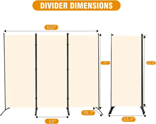 Miniatura 5 de CHOSENM Pantallas plegables de privacidad de 3 paneles, divisor de pared de 6 pies de alto con marco de metal, divisor de habitación independiente