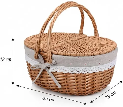 Miniatura 3 de Cesta de picnic de mimbre con tapa y asa, cuerpo tejido resistente con forro lavable, flores pequeñas