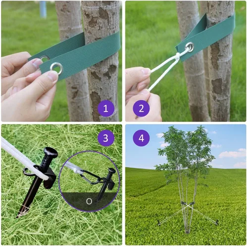 Miniatura 2 de Kits de estacas de árbol de acero resistente, kits de estacas y soportes para árboles jóvenes contra el mal tiempo, incluye 3 correas de árbol