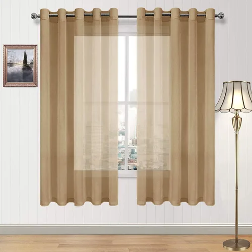 Miniatura 117 de DWCN Cortinas traslúcidas color verde frijol para sala de estar y dormitorio - Cortinas voile con aspecto de lino sintético con ojales en la parte