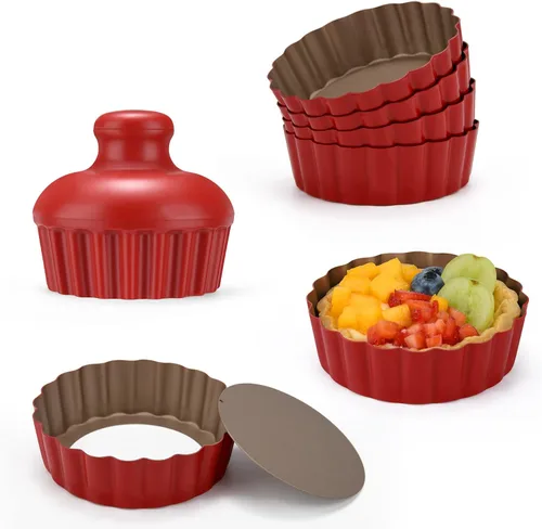 Mini sartenes para tartas de 3-3/5 pulgadas con parte inferior extraíble, mini moldes redondos para quiche para hornear, juego de moldes Rojo