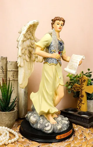 Miniatura 8 de Ebros Iglesia católica ortodoxa oriental bizantina arcángel colorido San Gabriel El Mensajero de Dios Estatua con placa de nombre de latón Base