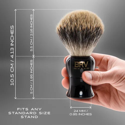 Miniatura 6 de BRV MEN Pure Badger Brocha de afeitar grande (nudos de 0.945 in) - Mango de resina pesada - Uso con maquinilla de afeitar de seguridad de doble Negro