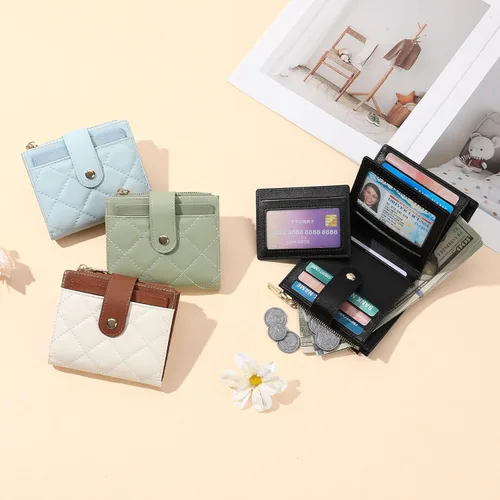Miniatura 7 de GAEKEAO Cartera pequeña para mujer, de dos pliegues con bloqueo RFID, estuche para tarjetas de crédito con bolsillo con cremallera, A-Negro, Classic