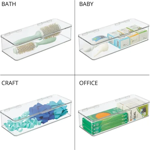 Miniatura 7 de mDesign - Caja organizadora apilable de plástico para encimera de baño, 2