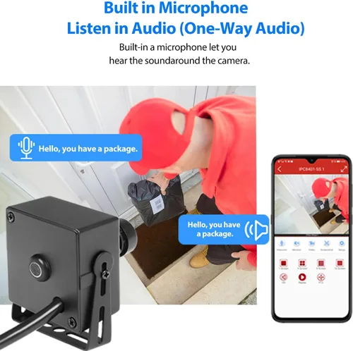 Miniatura 4 de Mini cámara IP POE de 5 MP, micrófono integrado, cámara de seguridad pequeña para interiores UltraHD con audio, lente de 0.142 in (75 ° FOV), Audio