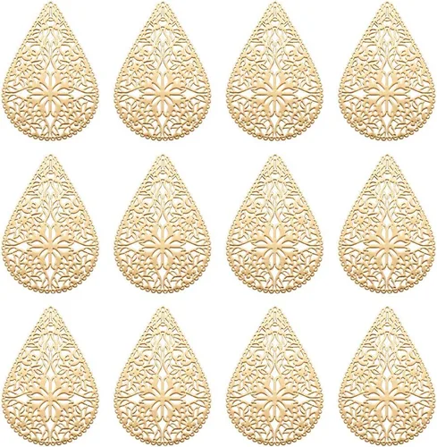 Miniatura 21 de Beadthoven - Colgantes de filigrana dorada clara, adornos de metal grabados, dijes de conector hueco para aretes, collares, accesorios para hacer