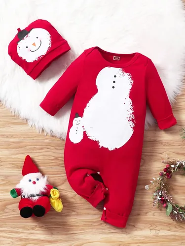 Miniatura 2 de Mameluco de algodón para bebé niño y niña mameluco de muñeco de nieve para bebé traje de 2 piezas ropa de otoño e invierno