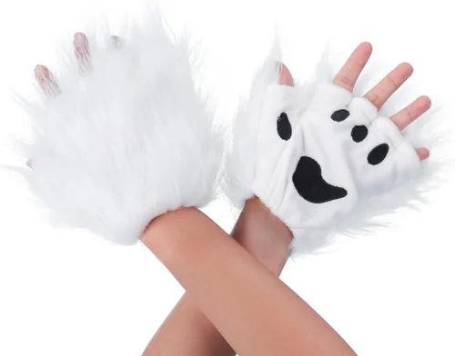 Miniatura 83 de Guantes de garra para disfraz de Halloween, medio dedo, lobo, oso, gato, guantes, guantes de piel sintética para mascarada, cosplay, utilería de mano