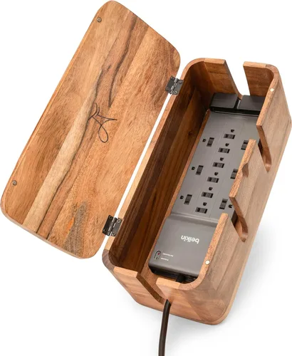 Miniatura 12 de Caja grande de gestión de cables - Madera de acacia - Caja organizadora de cables y caja de tira de alimentación para la gestión de cables