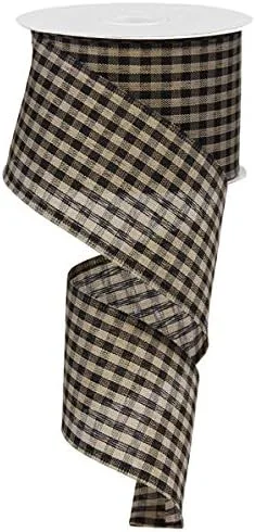Cinta de borde con cable a cuadros primitivos de Gingham, 10 yardas (negro, marrón, 2.5 pulgadas)
