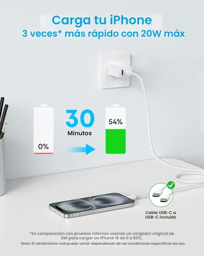 Miniatura 5 de Anker Cargador para iPhone 17/16, paquete de 2 bloques de cargador USB C rápido de 20 W, para iPhone 17/16/16 Pro Max/15 Series/iPad Pro y más