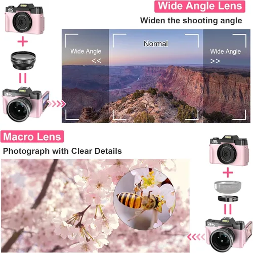 Miniatura 6 de VETEK - Cámaras digitales para fotografía, cámara vlogging 4K de 48 MP con zoom digital 16X de enfoque manual, cámara compacta para estudiantes