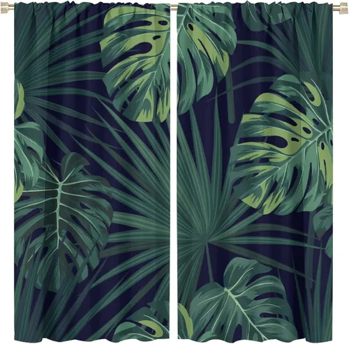 Cortinas opacas de hojas tropicales naturales, hojas de árbol de selva, verde y negro, impresión artística para sala de estar, dormitorio, baño,