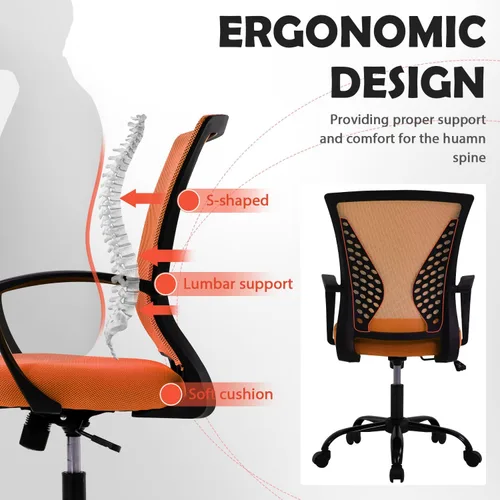 Miniatura 4 de Silla de oficina ergonómica con soporte lumbar, silla de computadora de malla ajustable para oficina en casa, silla giratoria de respaldo medio