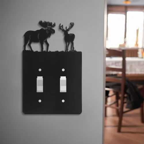 Miniatura 6 de Lothee 6 piezas de placas metálicas para interruptor de luz con diseño de oso, alce, árbol, montaña, alce, bosque, placa de tomacorriente