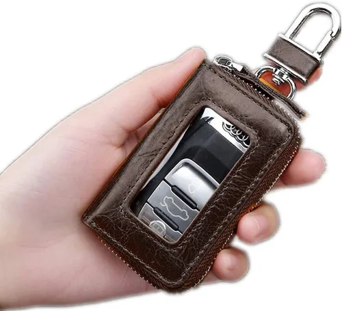 Miniatura 2 de BAKUN Mini funda de cuero premium para llaves de coche, llavero inteligente para coche, cartera con cremallera para llavero remoto