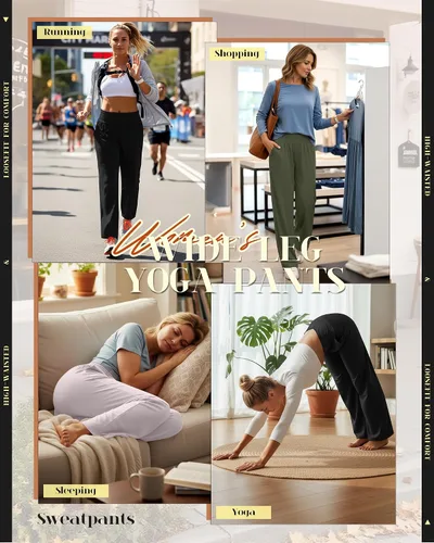 Miniatura 71 de Neer - Conjunto de 3 pantalones de yoga de pierna ancha para mujer - Pantalones deportivos cómodos, holgados, de cintura alta y casuales
