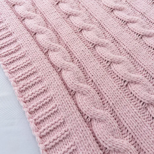 Miniatura 7 de Manta de punto de felpilla gruesa con 14 piezas con pompones, súper suave, acogedora y cálida, para sofá y cama, sofá suave, 50 x 60 pulgadas (rosa)