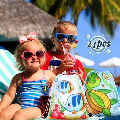 Miniatura 2 de Marsui 24 Piezas Bolsas con Cordón de Animales Marinos para Recuerdos de Fiesta, Bolsas de Regalo de Golosinas y Dulces para Suministros de Fiesta