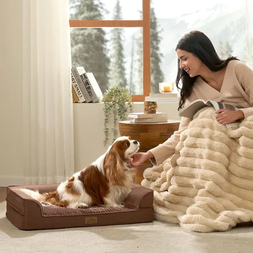 Miniatura 2 de COZY KISS Cama ortopédica para perros de tamaño mediano, sofá para mascotas con forro impermeable, sofá de espuma para mascotas de hasta 30 libras