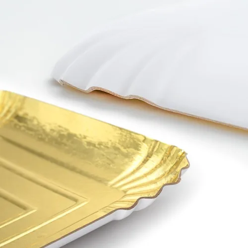 Miniatura 6 de 10 piezas de bandejas rectangulares doradas, de papel de cartón desechable resistente para platos, para elegante mesa de postres, exhibición