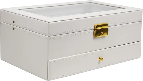Miniatura 3 de Ogrmar Cajas de almacenamiento de reloj de piel sintética con cerradura de 12 ranuras, para hombres y mujeres, estuche organizador de 2 niveles