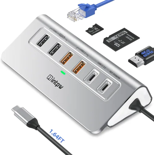 Miniatura 10 de intpw P9R PRO USB C Hub Ethernet, Estación de acoplamiento USB C de 10Gbps 10-en-1 con HDMI 4K@60Hz, Tipo-C y 2 USB A 3.2 Datos, LAN, 2 USB A 2.0