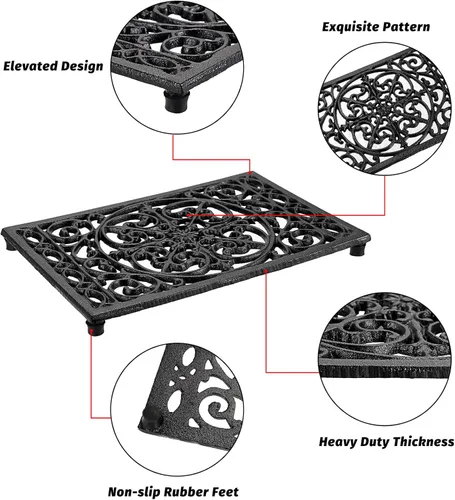 Miniatura 4 de Sumnacon 2 salvamanteles rectangulares de hierro fundido – Salvamanteles de hierro resistente al calor para platos calientes, tetera, placa